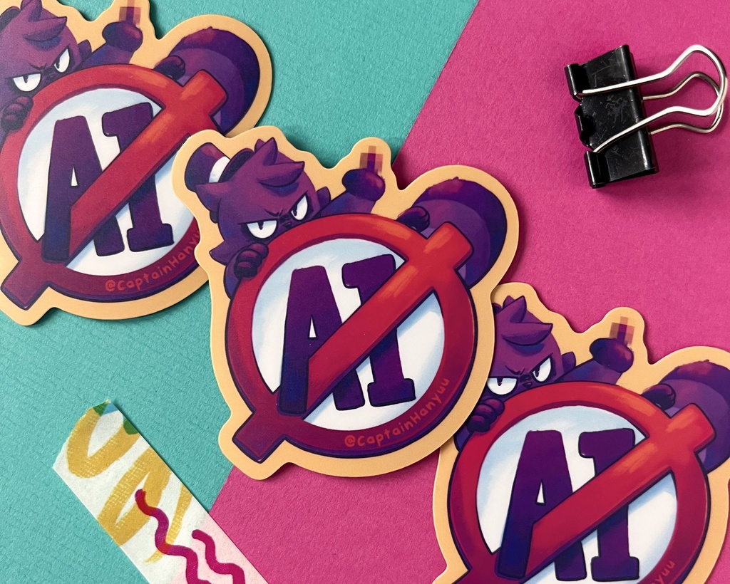 [Grayscale No AI Sticker] NO AI HERE - STICKER DIE-CUT 6,8 x 8 cm
