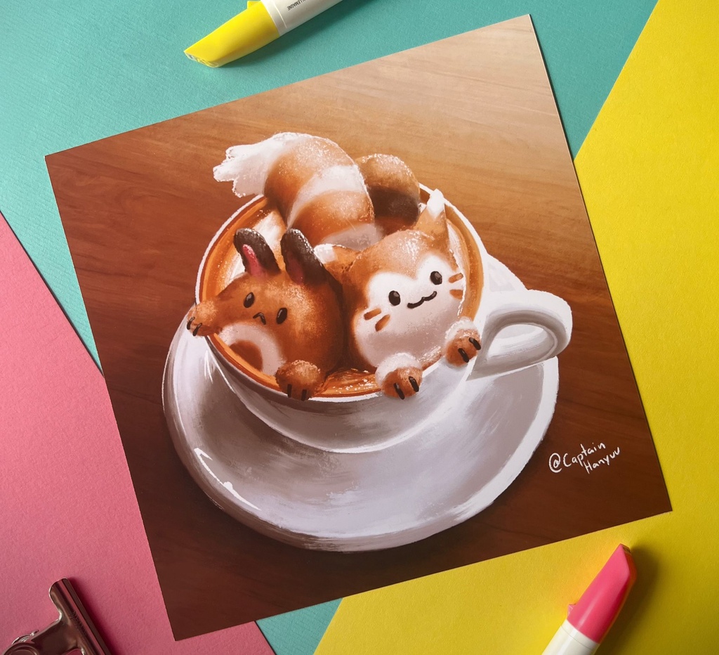 [Sentret & Furret Coffee Print] PokéLatte Art – SQUARE PRINT – 20 x 20 cm