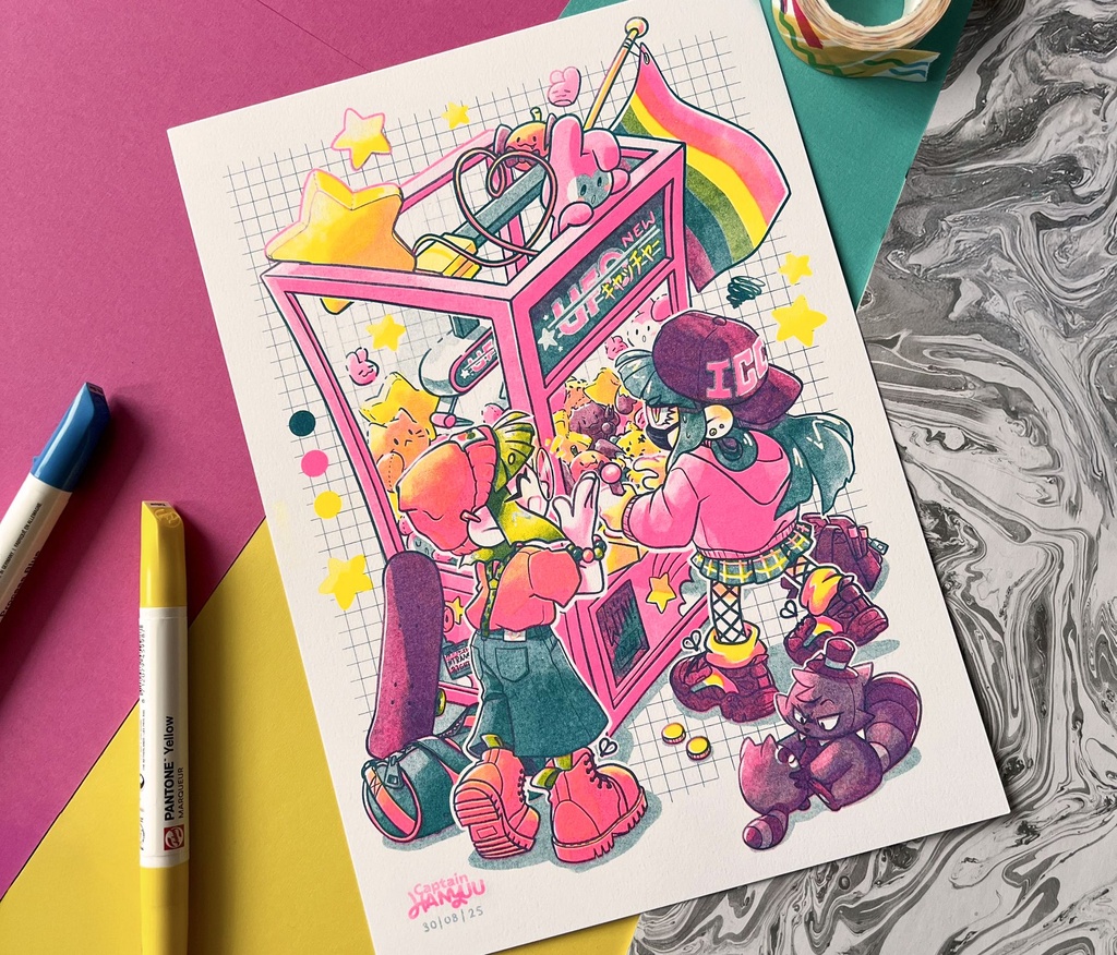[Riso Print] Crane Game – A4 RISO PRINT – 21 x 29,7 cm